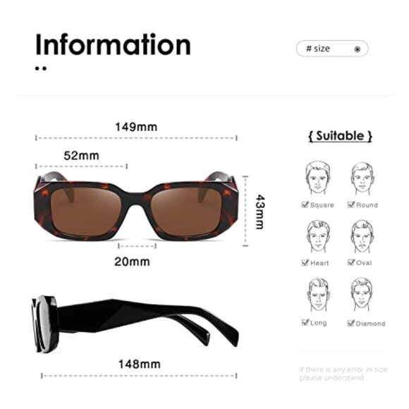Rectangle Sunglasses UV400 Metal Frame Vintage Retro Unisex